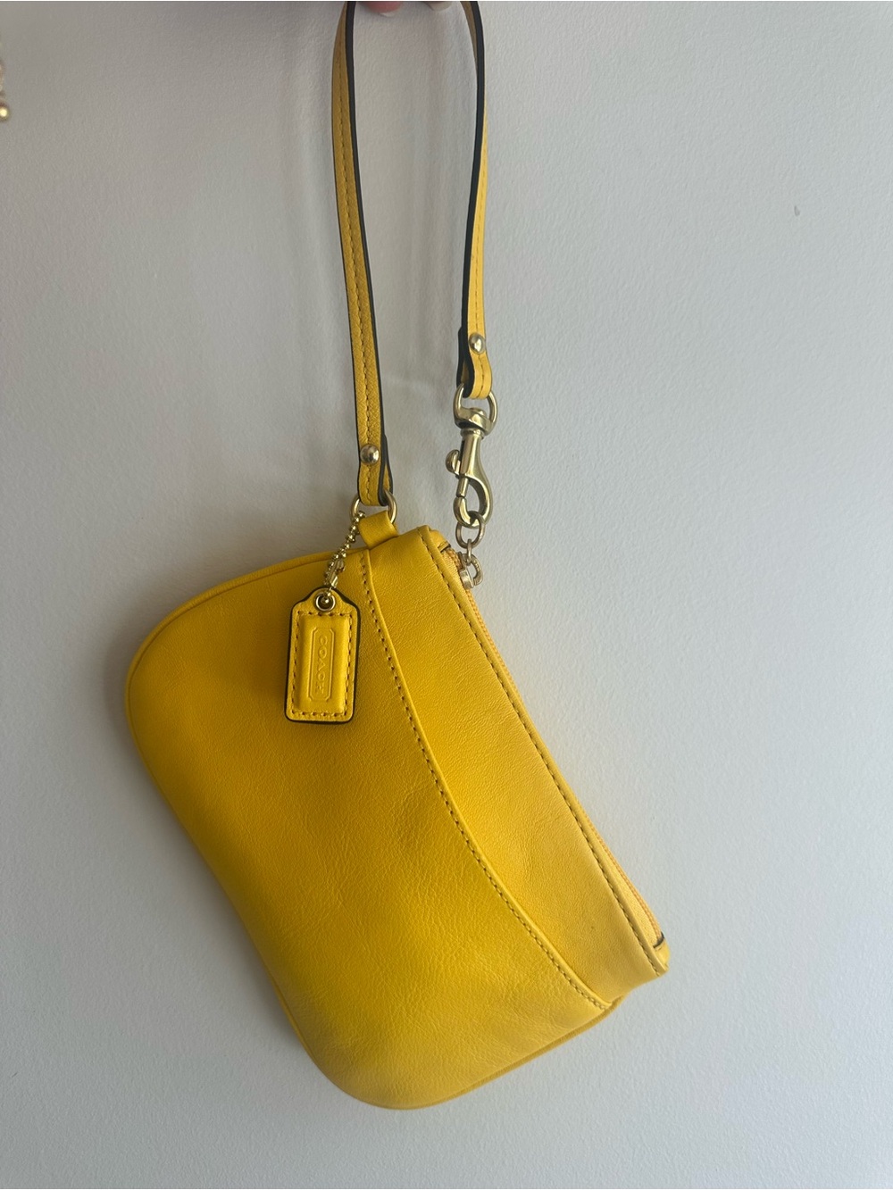 Yellow Leather Wristlet Bag